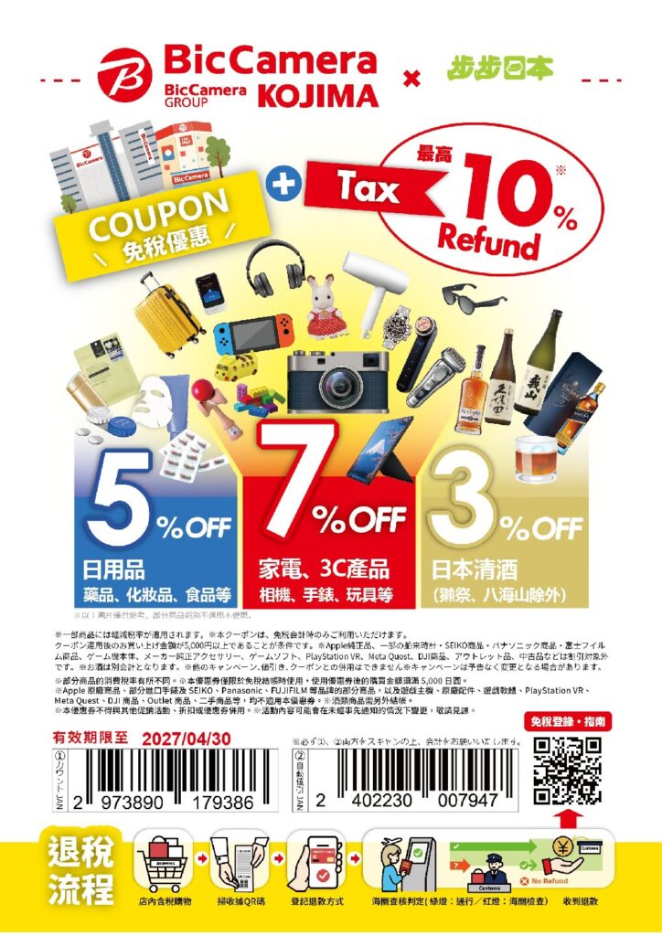 BicCamera 優惠券 最多7%OFF+最高10%退稅